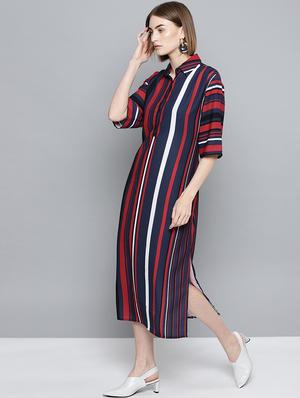 shirt collar striped a-line dress - 16743453 - Standard Image - 2
