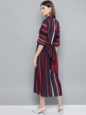 shirt collar striped a-line dress - 16743453 - Standard Image - 3