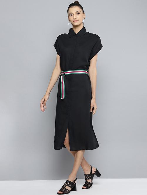 shirt collar belted a-line dress - 16743455 - Very Small Image - 1