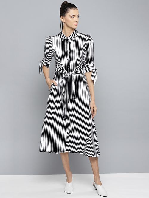 tie front striped a-line dress - 16743458 - Standard Image - 1