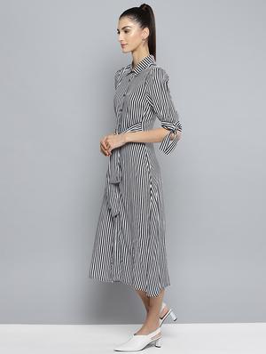 tie front striped a-line dress - 16743458 - Standard Image - 2
