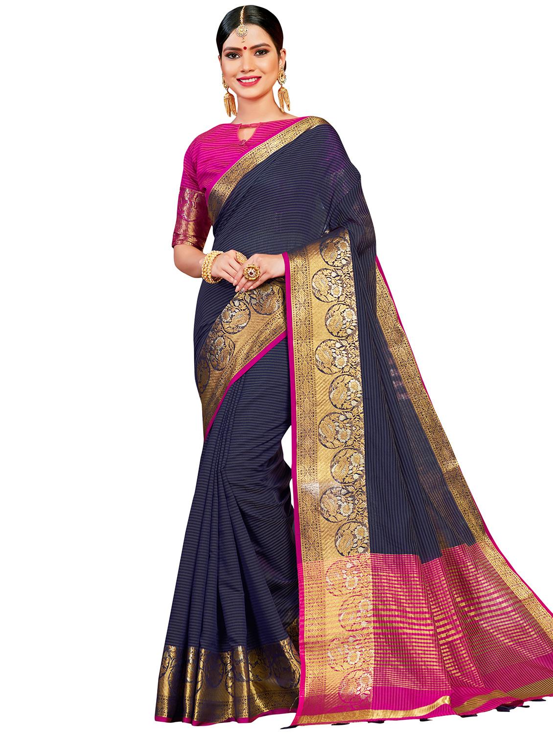 bordered woven saree with blouse - 16743863 - Zoom Image - 1