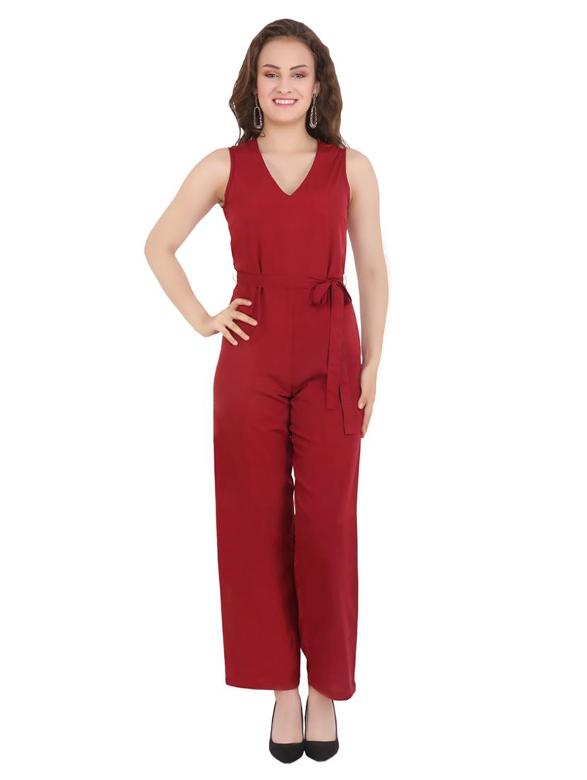v neck tie knot front full leg jumpsuit - 16744044 - Zoom Image - 1