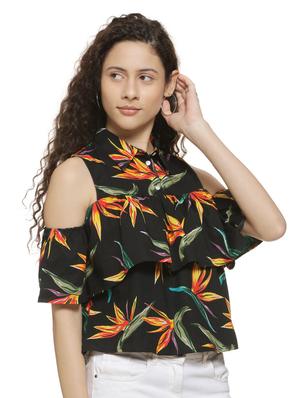 cold shoulder ruffle detail floral top - 16744331 - Standard Image - 2