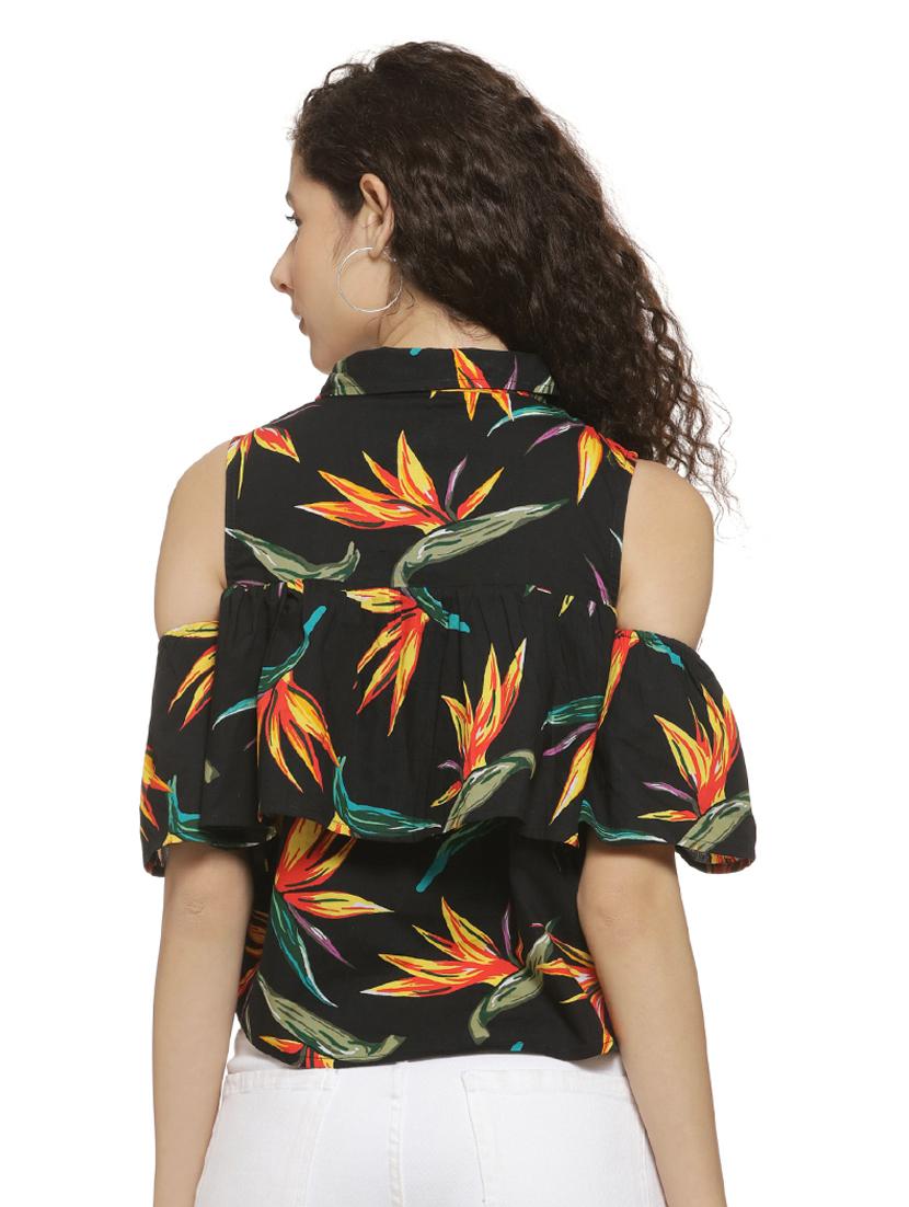 cold shoulder ruffle detail floral top - 16744331 - Zoom Image - 3