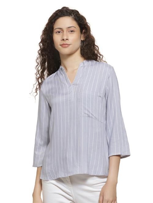 mandarin neck striped top - 16744332 - Standard Image - 1