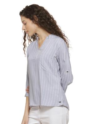 mandarin neck striped top - 16744332 - Standard Image - 2