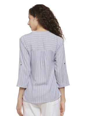 mandarin neck striped top - 16744332 - Standard Image - 3