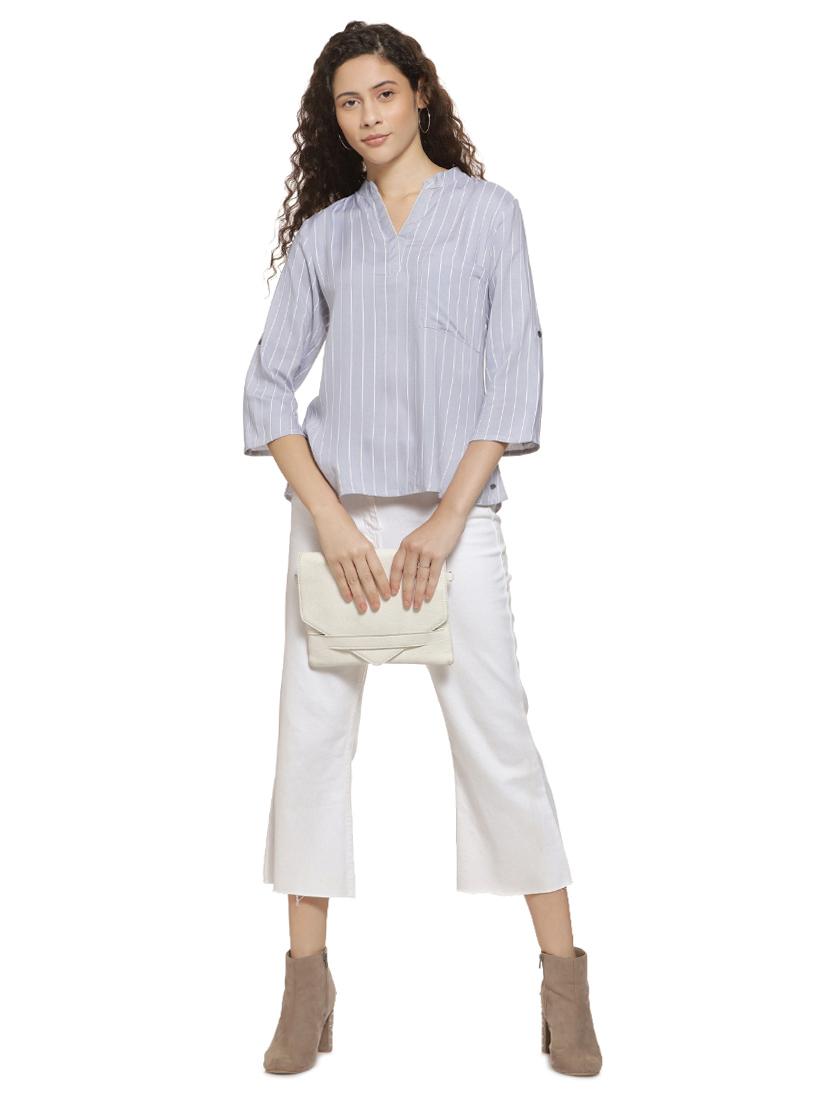 mandarin neck striped top - 16744332 - Zoom Image - 4