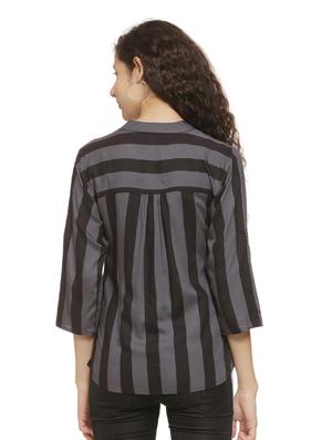 mandarin neck striped top - 16744333 - Standard Image - 3