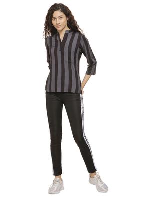 mandarin neck striped top - 16744333 - Standard Image - 4