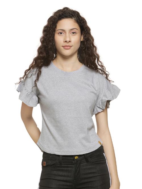 round neck ruffle detail top - 16744340 - Standard Image - 1