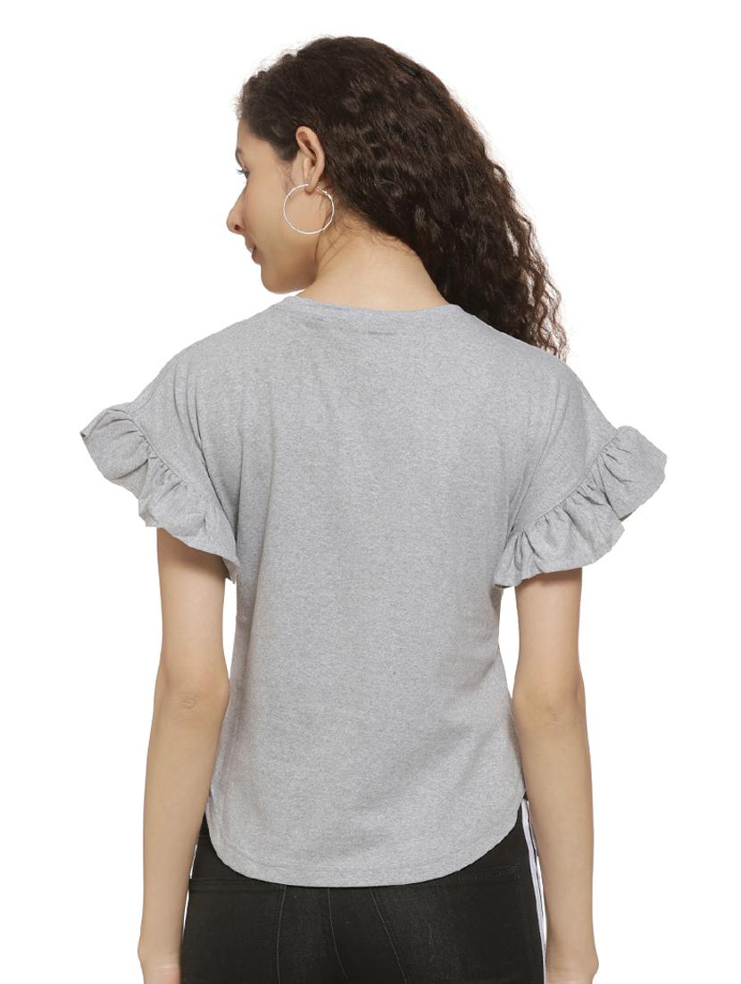 round neck ruffle detail top - 16744340 - Zoom Image - 3