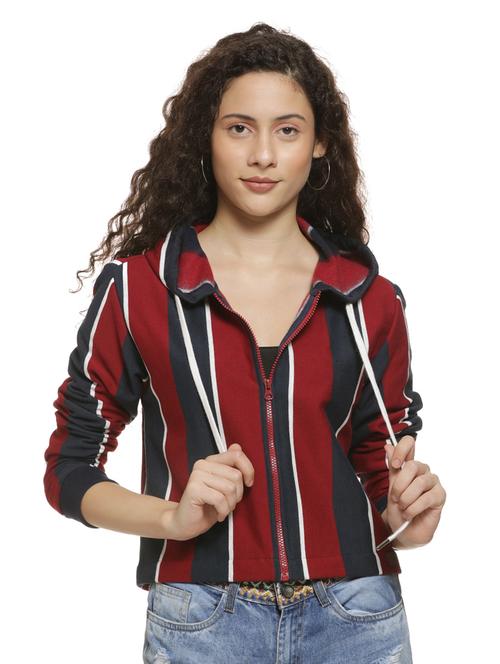 long sleeved striped hooded jacket - 16744344 - Standard Image - 1
