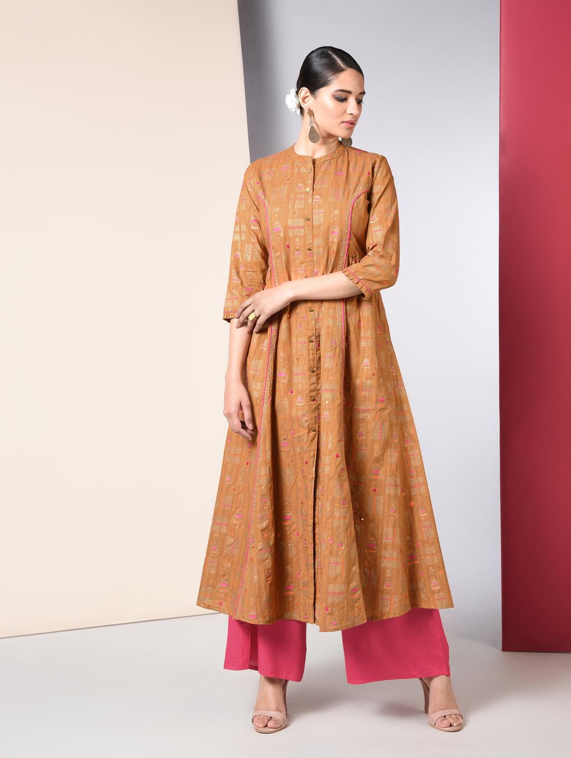 foil print kurta palazzo set - 16744782 - Zoom Image - 1