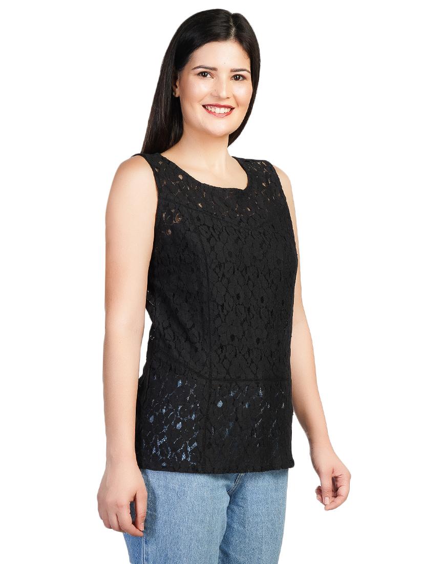 round neck laced top - 16745067 - Zoom Image - 2