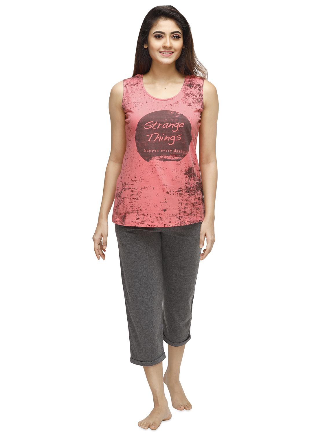 round neck tee with nightwear capri set - 16745133 - Zoom Image - 1