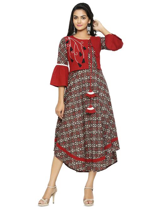printed asymmetric ethnic dress - 16745267 - Standard Image - 1