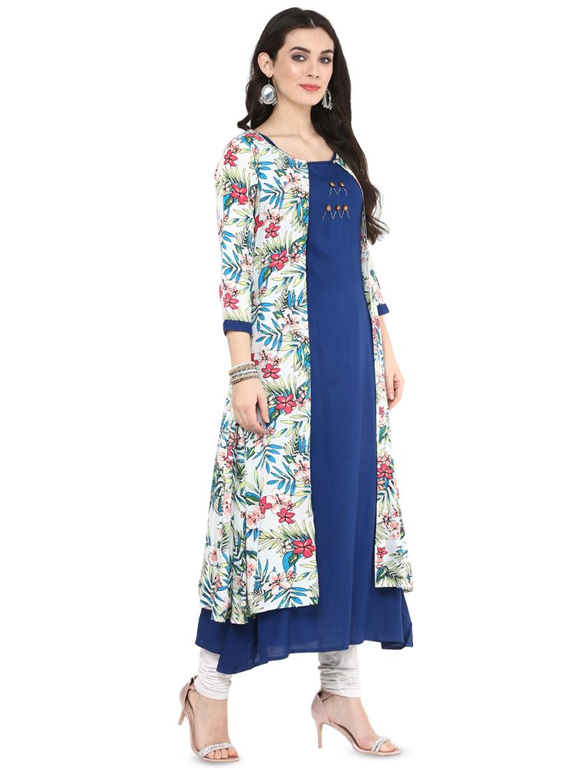 floral print layered kurta - 16745279 - Zoom Image - 2