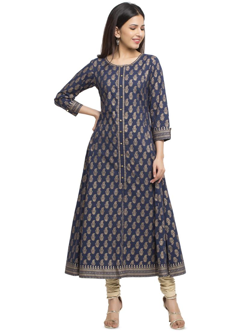 foil printed flared kurta - 16745294 - Zoom Image - 1