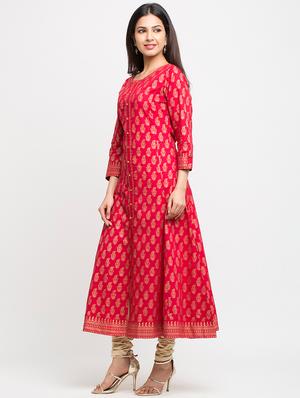 foil printed flared kurta - 16745295 - Standard Image - 2