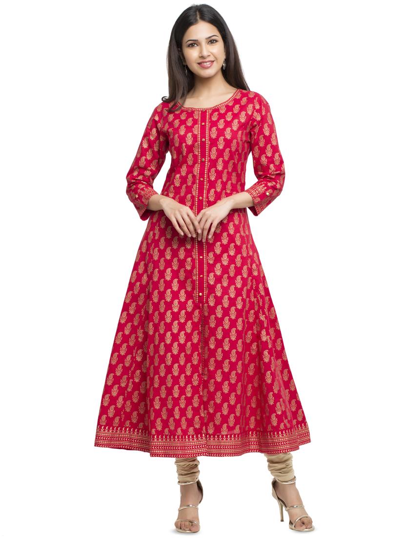 foil printed flared kurta - 16745295 - Zoom Image - 1