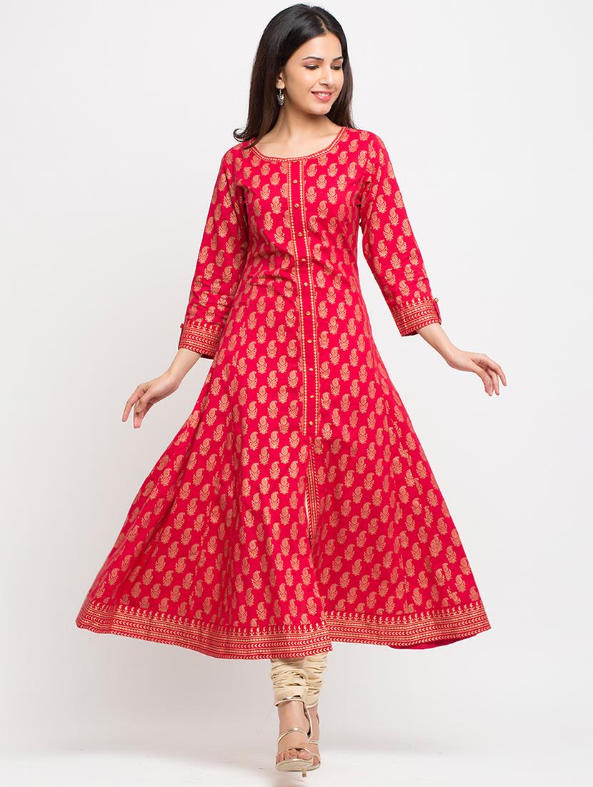 foil printed flared kurta - 16745295 - Zoom Image - 3
