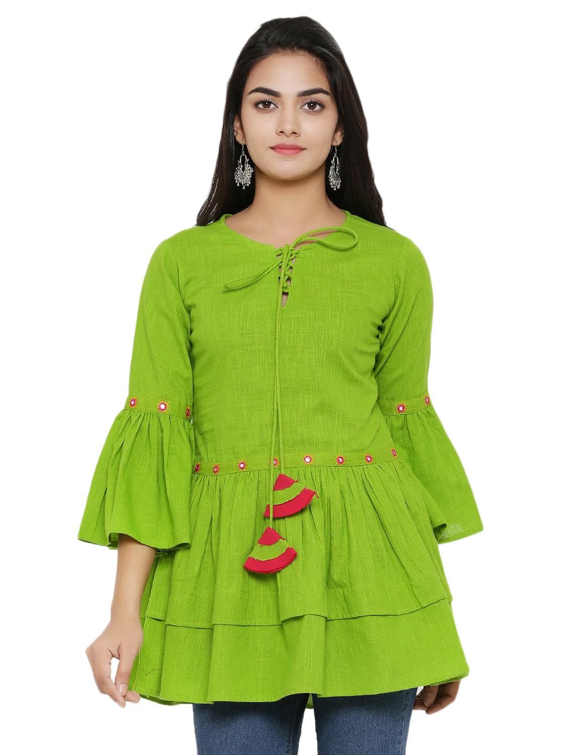 tassel tie up mirror work layered tunic - 16745447 - Zoom Image - 1