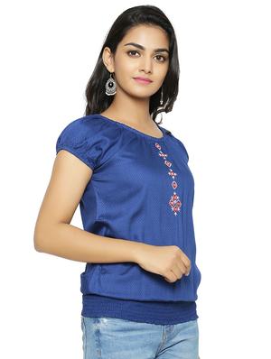 round neck embroidered blouson top - 16745452 - Standard Image - 2