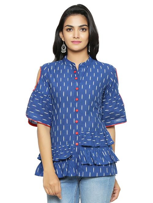 cold shoulder ruffle detail ikat tunic - 16745455 - Standard Image - 1
