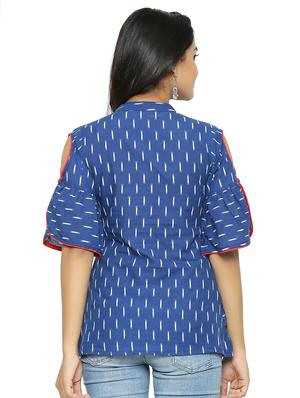 cold shoulder ruffle detail ikat tunic - 16745455 - Standard Image - 3