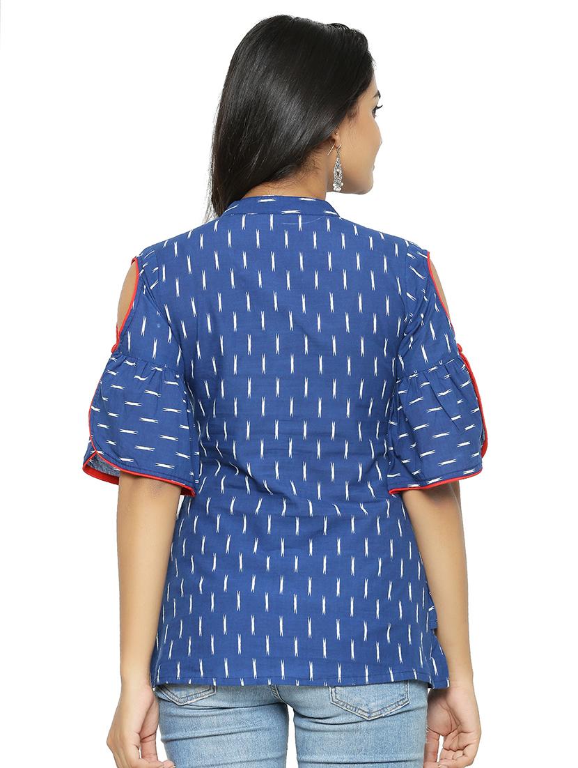 cold shoulder ruffle detail ikat tunic - 16745455 - Zoom Image - 3