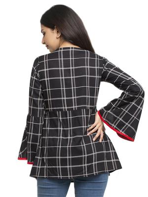 round neck bell sleeved checkered top - 16745457 - Standard Image - 3