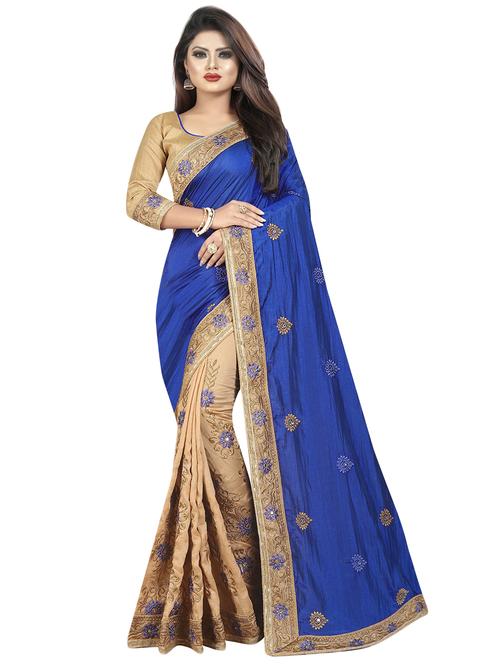 embroidered half and half saree with blouse - 16745723 - Standard Image - 1