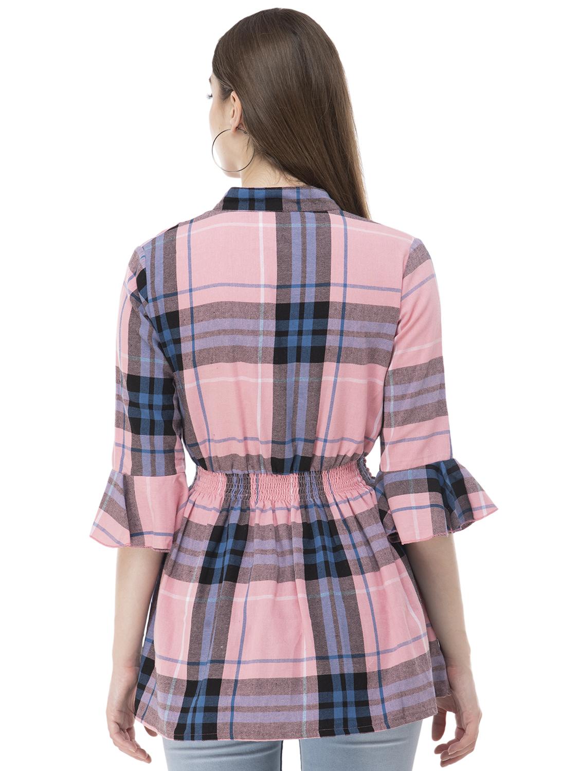 mandarin neck plaid top - 16745867 - Zoom Image - 3