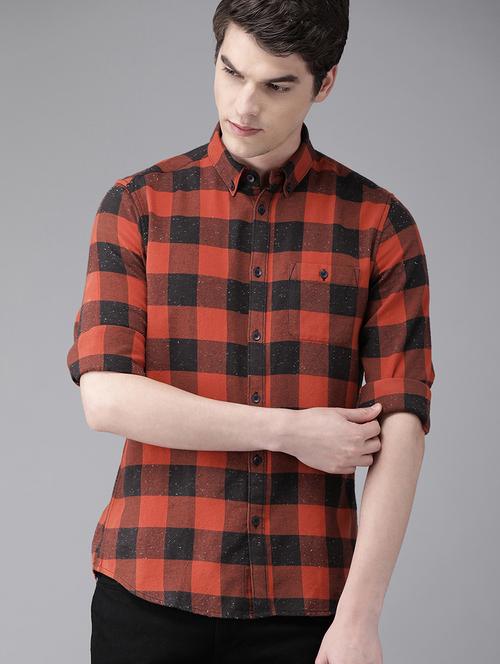 orange checkered casual shirt - 16745898 - Standard Image - 1