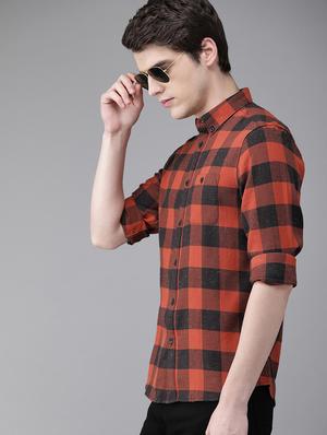 orange checkered casual shirt - 16745898 - Standard Image - 2