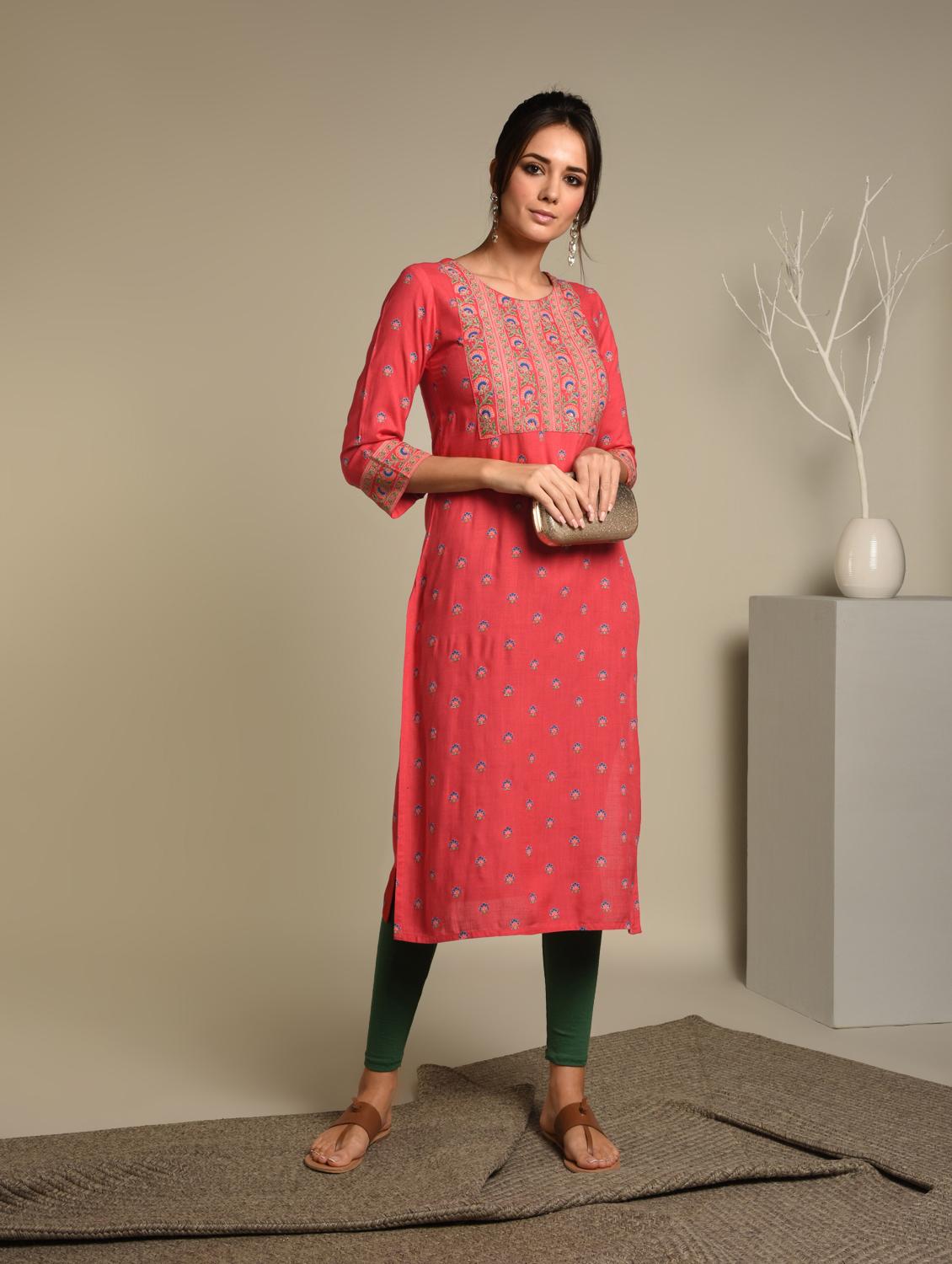 floral straight kurta - 16746335 - Zoom Image - 1
