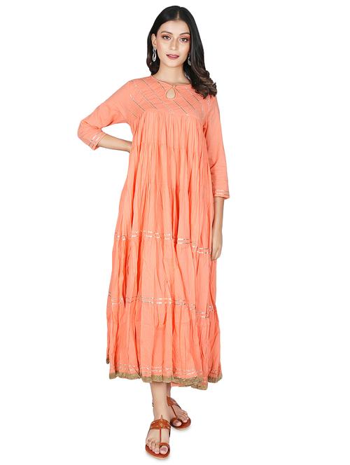 gota work tiered flare ethnic dress - 16746374 - Standard Image - 1