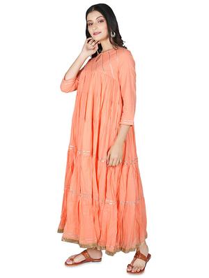 gota work tiered flare ethnic dress - 16746374 - Standard Image - 2