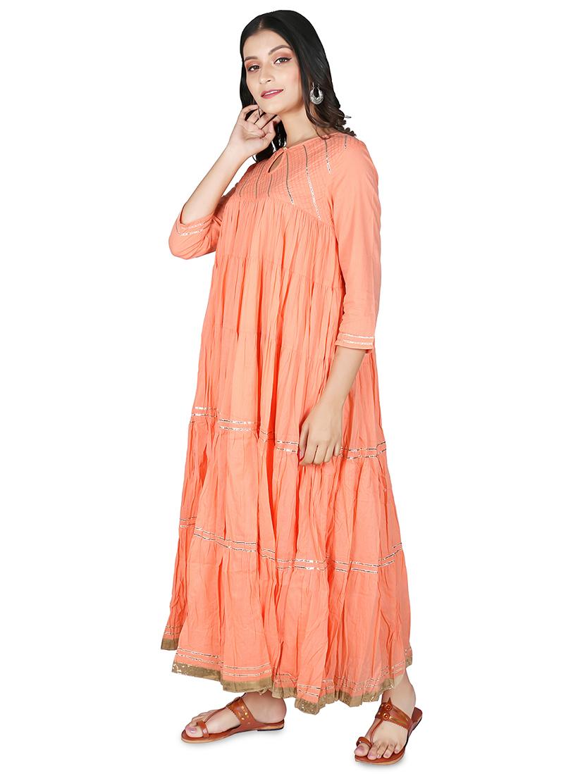 gota work tiered flare ethnic dress - 16746374 - Zoom Image - 2