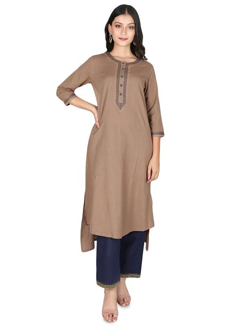 solid high low kurta palazzo set - 16746410 - Standard Image - 1