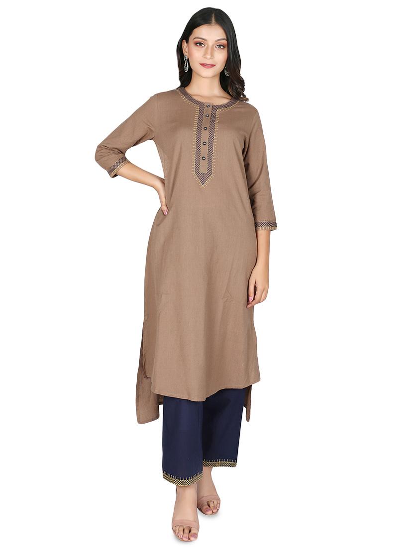 solid high low kurta palazzo set - 16746410 - Zoom Image - 1