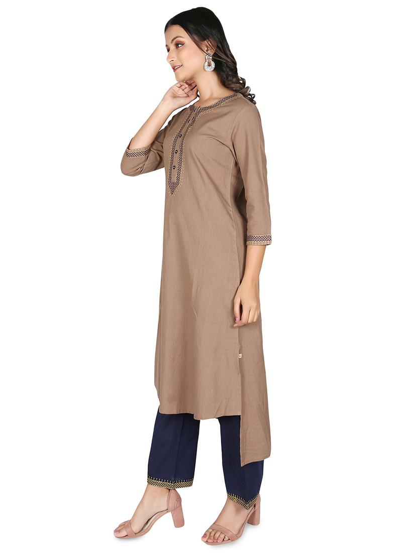 solid high low kurta palazzo set - 16746410 - Zoom Image - 2
