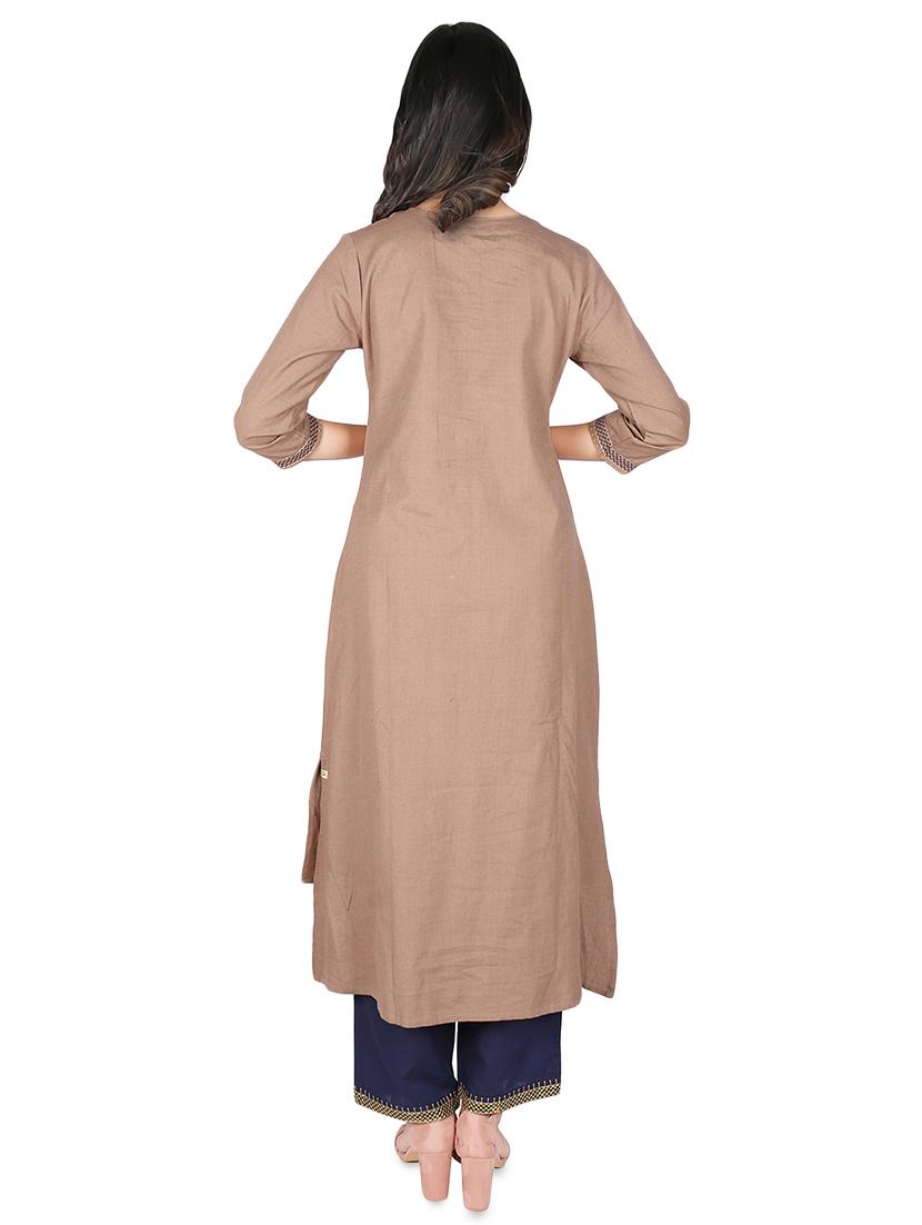 solid high low kurta palazzo set - 16746410 - Zoom Image - 3