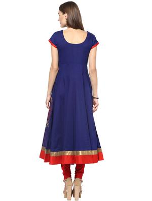 blue block print anarkali kurta - 16746494 - Standard Image - 3