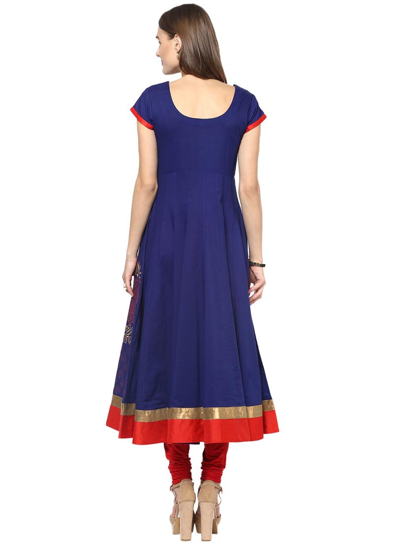 blue block print anarkali kurta - 16746494 - Zoom Image - 3
