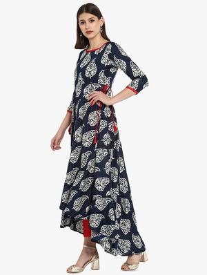 navy rayon straight kurta - 16746543 - Standard Image - 2
