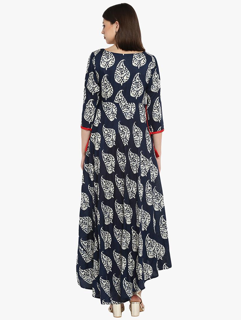navy rayon straight kurta - 16746543 - Zoom Image - 3