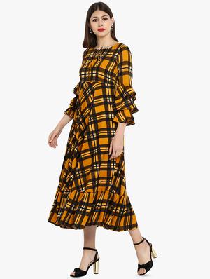 tie knot bell sleeved checkered dress - 16746552 - Standard Image - 2
